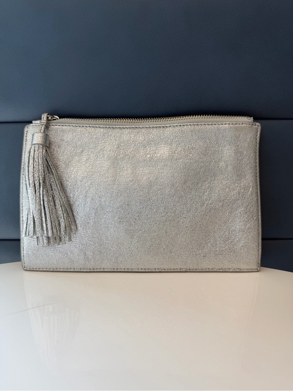 Loeffler Randall Flat Metallic Silver Tassel Wristlet Clutch - Picture 2 of 6